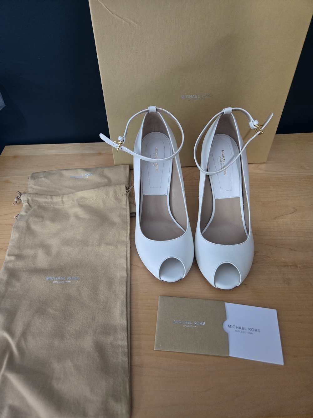 Michael Kors Collection White Peep-Toe Ankle-Strap Heels